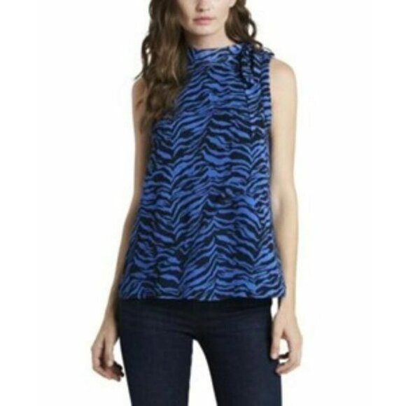 Vince Camuto Metro Blue Stripe Short Sleeve Blouse Women's. Size Medium. NWT - Picture 1 of 12